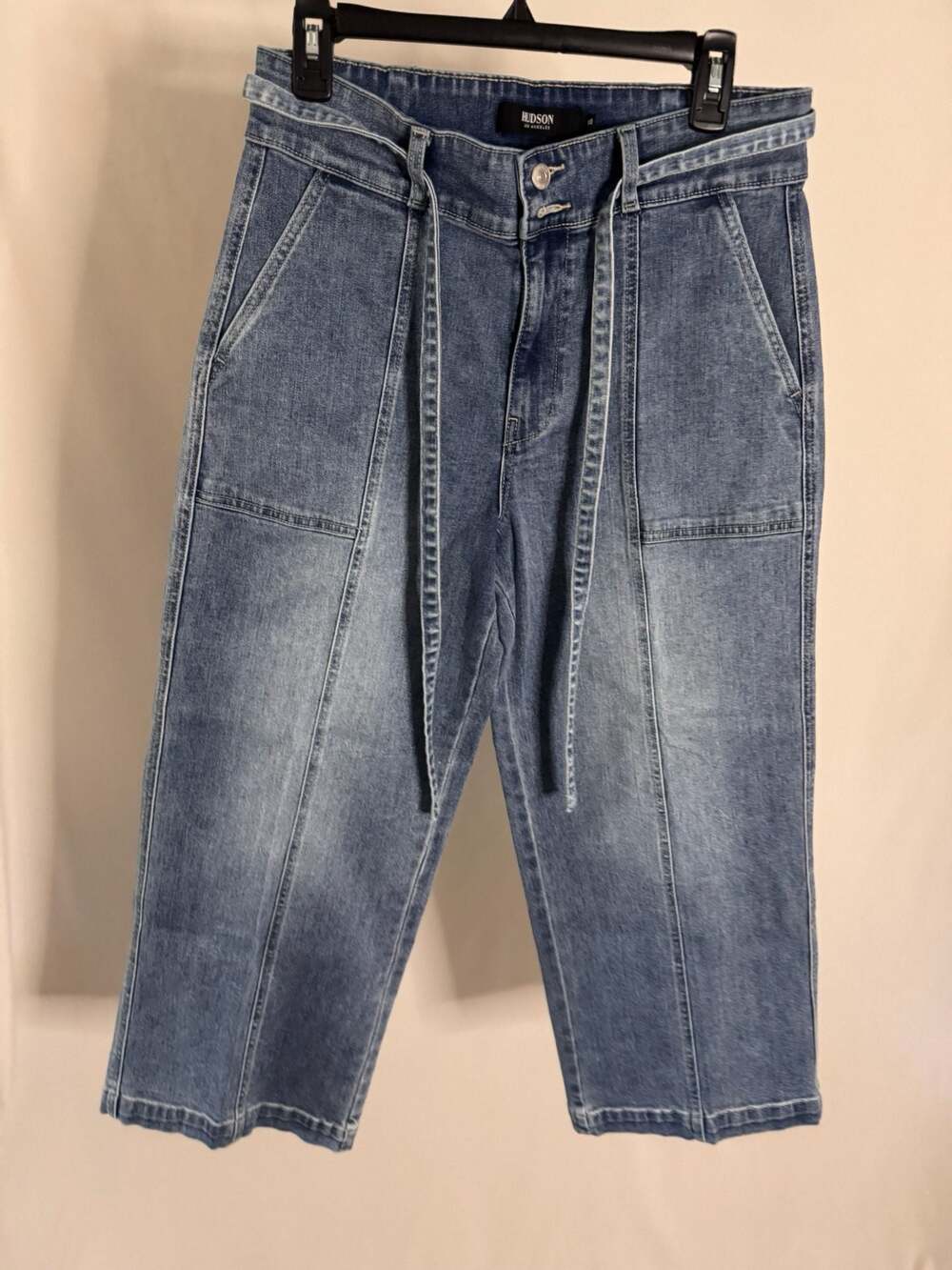 Hudson Jeans High-Rise Wide-Leg Cropped Belted Jeans Size 10